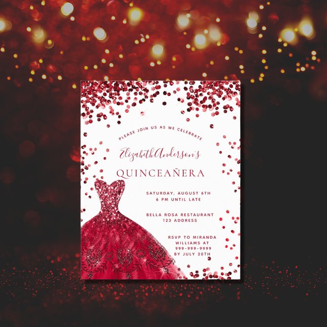 Budget Quinceanera rouge blanc robe invitation (Créateur téléchargé)
