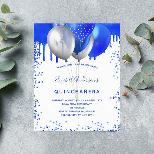 Budget Quinceanera royal bleu blanc invitation