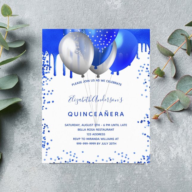 Budget Quinceanera royal bleu blanc invitation (Créateur téléchargé)