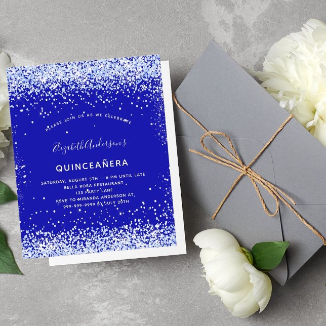 Budget Quinceanera royal bleu blanc invitation (Créateur téléchargé)