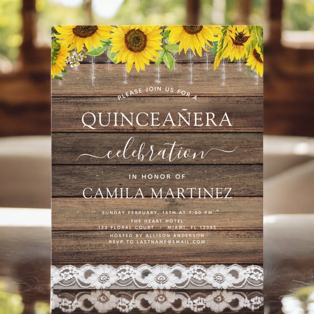 Budget Quinceanera tournesol Invitation rustique (Créateur téléchargé)