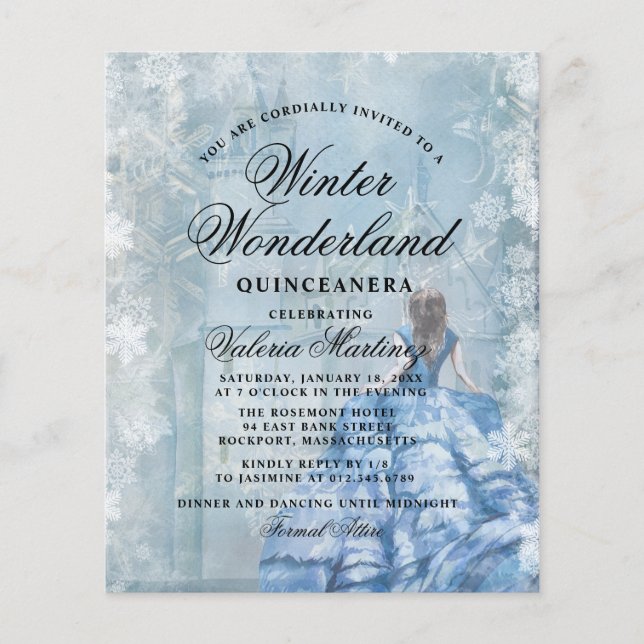 Budget Quinceanera Winter Wonderland Invitation (Devant)