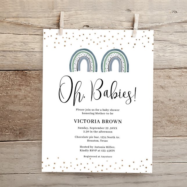 Budget Rainbow Boy Twins Baby shower Invitation (Créateur téléchargé)