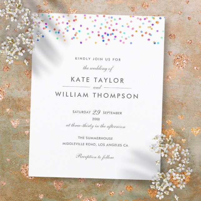 Budget Rainbow Confetti Faire-part de mariage (Budget Rainbow Confetti Wedding Invitation)