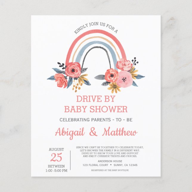 BUDGET Rainbow Drive Par Baby shower Invitation (Devant)