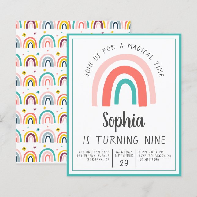 Budget Rainbow Magique Anniversaire Invitation (Devant / Derrière)