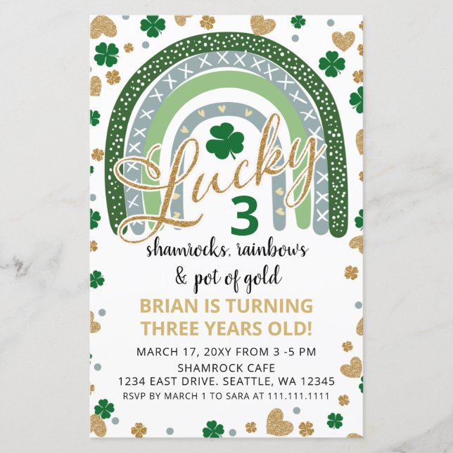 Budget Rainbow St Patrick Boy Invitation d'anniver (Devant)