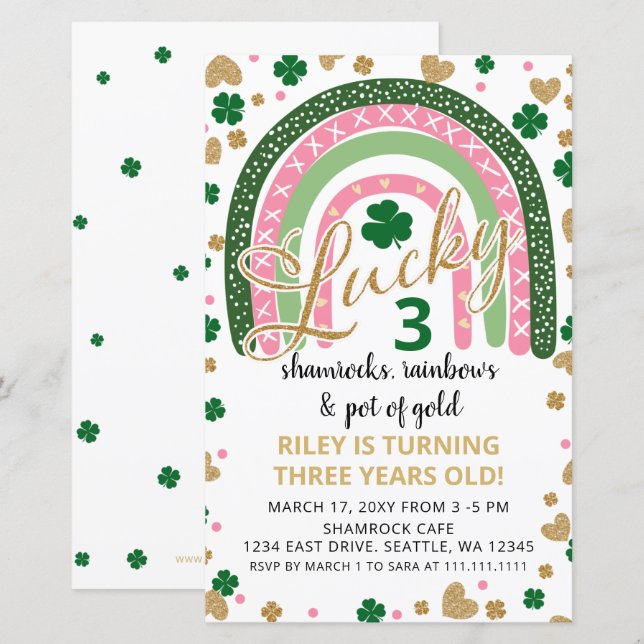 Budget Rainbow St Patrick Girl Birthday Invitation (Devant / Derrière)