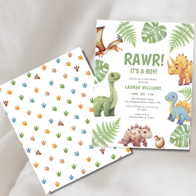 Budget Rawr Son A Boy Dinosaur Baby showers Invita (Créateur téléchargé)
