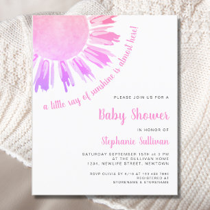Budget Ray of Sunshine Pink Baby shower Invitation