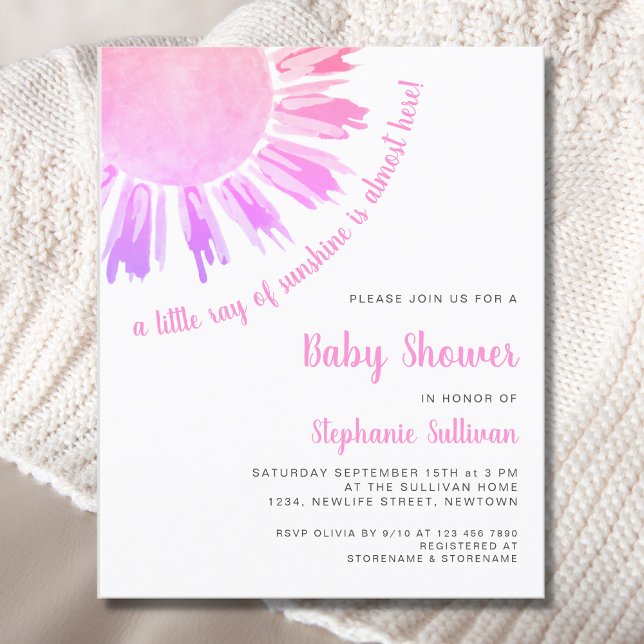 Budget Ray of Sunshine Pink Baby shower Invitation (Créateur téléchargé)