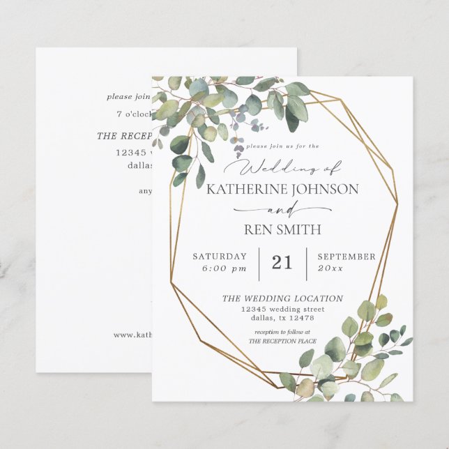 Budget REC Rustique Eucalyptus & Gold Frame Mariag (Devant / Derrière)