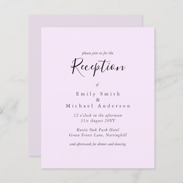 Budget Réception de mariage Invitation Palest rose (Devant / Derrière)