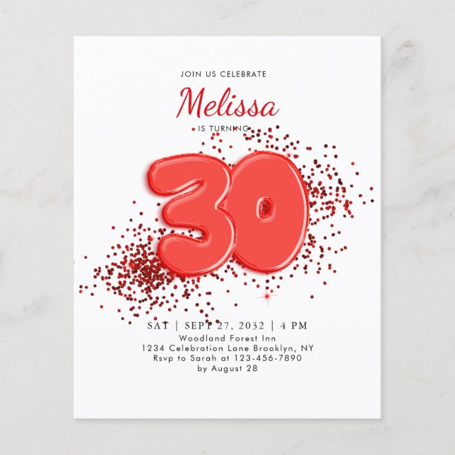 BUDGET Red 30th Balloons Confetti Adulte Anniversa (Devant)