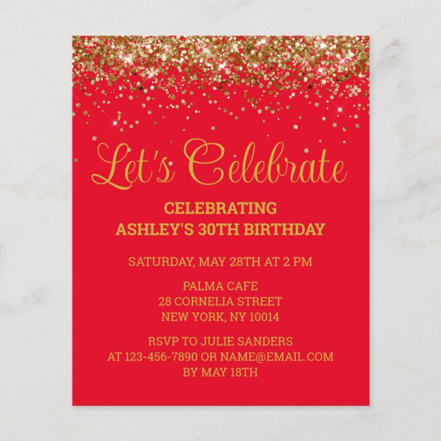 Budget Red and Gold 30th Birthday Party Invitation (Devant)