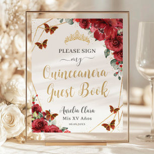 Budget Red Floral Quinceanera Anniversaire Livre d