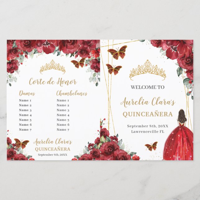 Budget Red Floral Quinceañera Commandes Programme  (Devant)