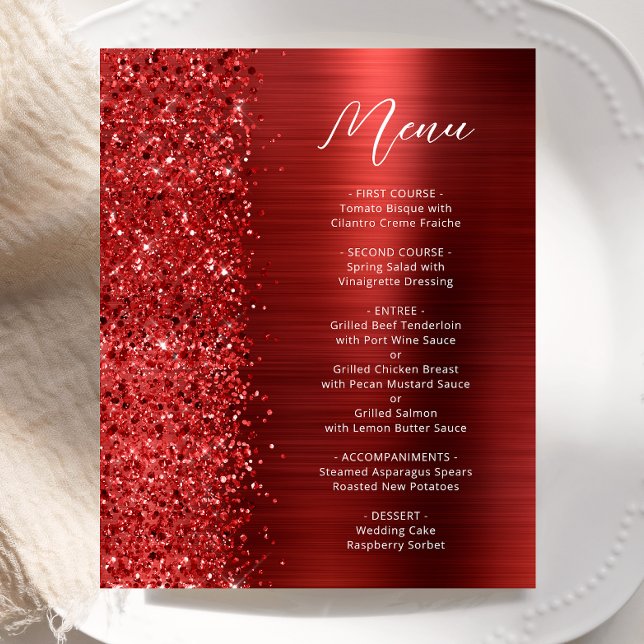 Budget Red Glam Glitter Script Wedding Menu (Créateur téléchargé)