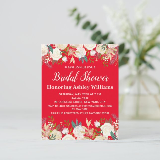 Budget Red Green Rose Invitation à la douche nupti (Debout devant)