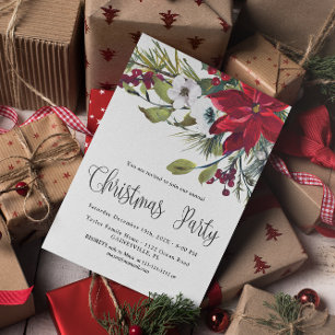 Budget Red Poinsettia Christmas Party Invitation