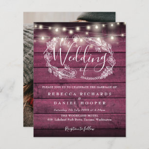 Budget Red Rustic Lumières Photo Wedding Invitatio