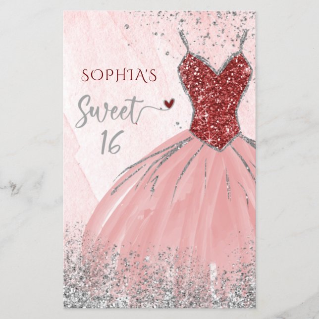 Budget Red Silver Robe Sweet 16 Invitation (Devant)