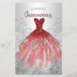 Budget Red Sparkle Robe Quinceañera Invitation