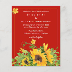 Budget RED Yellow Sunflowers Mariage Invite
