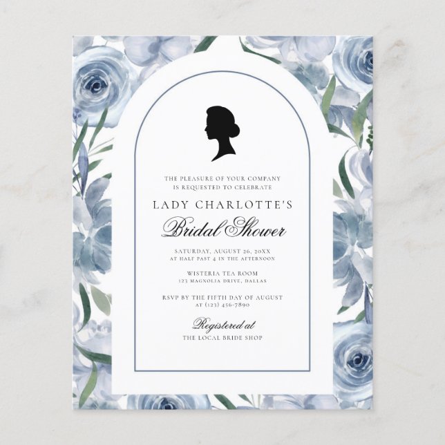 Budget Regency Dusty Blue Bridal Shower Invitation (Devant)
