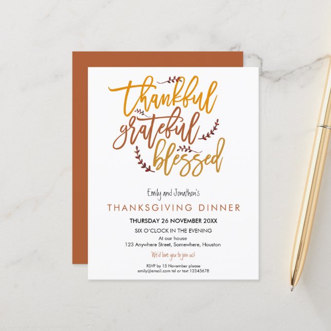 Budget Remerciements Gratuits Béni Thanksgiving (Devant/Arrière en situation)