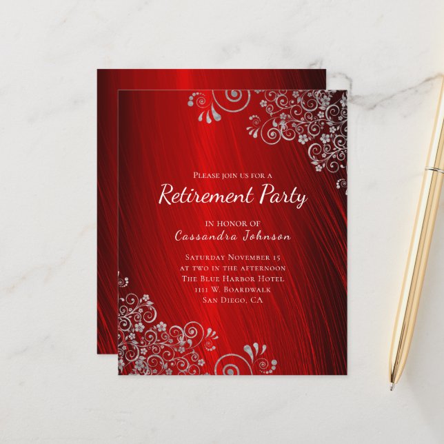 Budget Retraite Party Ruby Red Invitation (Devant/Arrière en situation)