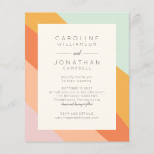 Budget Retro Abstrait Stripes Chic Wedding Invitat