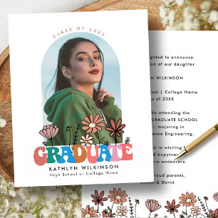 BUDGET Retro Arc Floral Photo GRAD Faire-part