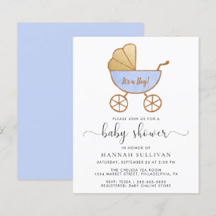 Budget Retro Blue Carriage bébé garçon Invitation 