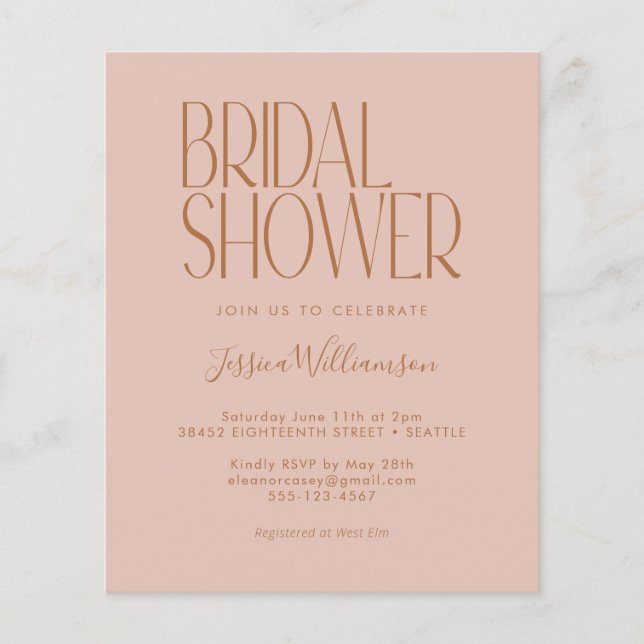 Budget Retro Boho Blush Bridal Shower Invitation (Devant)