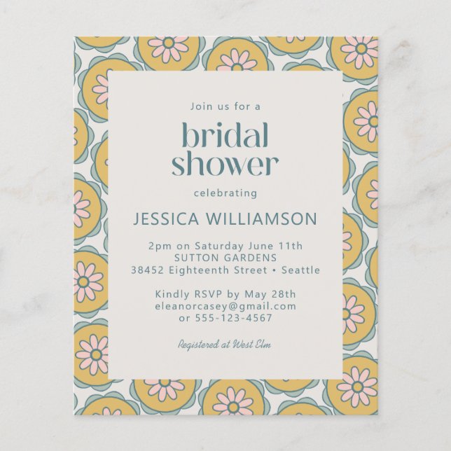 Budget Retro Boho Floral Pastel Fête des mariées (Devant)