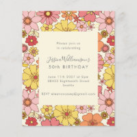 Budget Retro Boho rose Floral Invitation Anniversa
