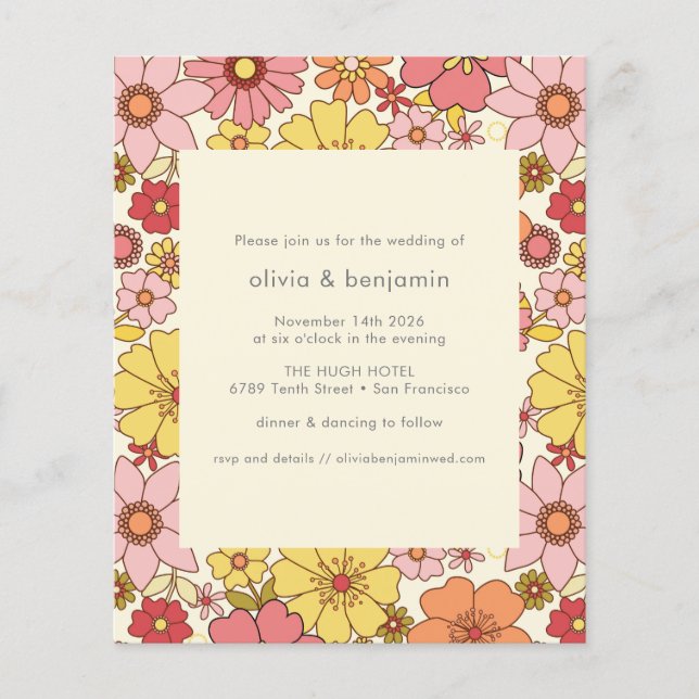 Budget Retro Boho rose jaune Mariage floral (Devant)
