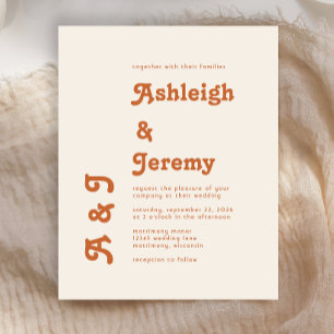 Budget Retro Burnt Orange Minimal Wedding Invitati