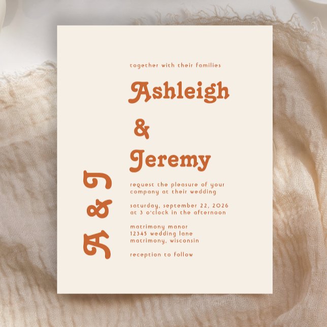 Budget Retro Burnt Orange Minimal Wedding Invitati (Créateur téléchargé)
