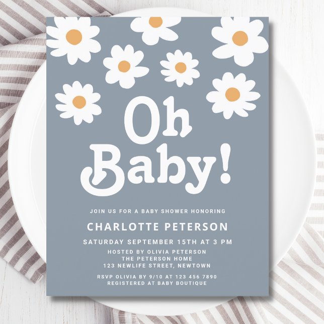 Budget Retro Daisy Baby shower bleu Invitation (Créateur téléchargé)