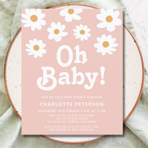 Budget Retro Daisy Baby shower rose Invitation