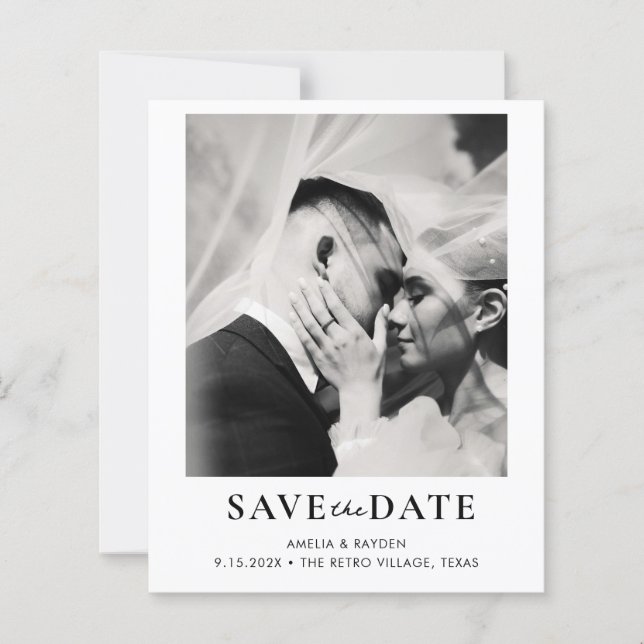 BUDGET Retro Elegant Photo Wedding Save the date (Devant)
