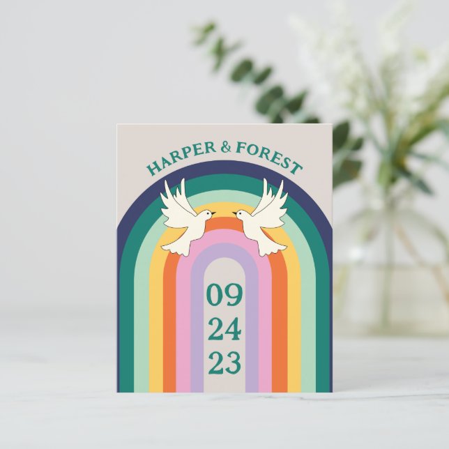 Budget Retro les années 70 Arch Rainbow Invitation (Debout devant)