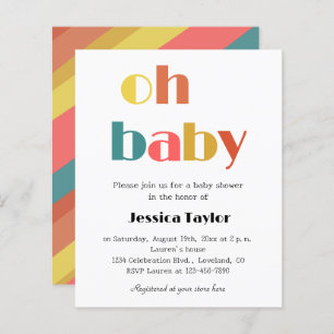 Budget Retro Rainbow Oh Baby shower Invitation