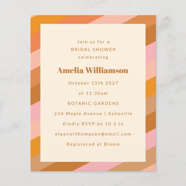 Budget Retro Rose Orange Bridal Shower Invitation (Devant)