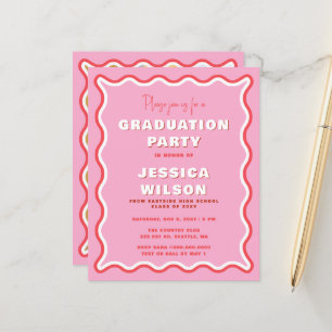 Budget Retro rose rouge photo Invitation de gradua