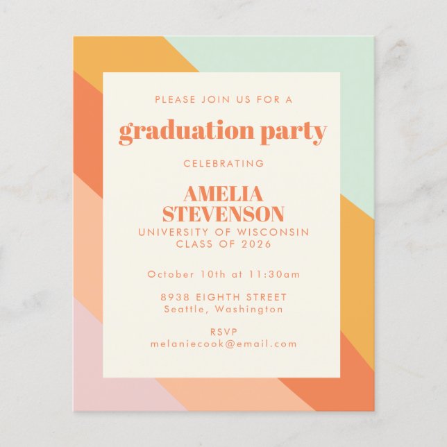 Budget Retro Stripes Graduation Party Invitation (Devant)