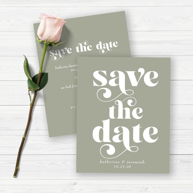 Budget Retro Typography Sage Green Save the Date (Créateur téléchargé)