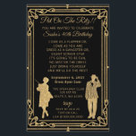 Budget Roaring 20 flapper girl gangster Invitation<br><div class="desc">Budget Mettez le ritz ! Flamme art déco des années 20 et fête de gangster glitz et glam,  invitation or et noir</div>